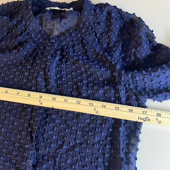 Boden Navy Textured Sheer Silk Blend Button Up Long Sleeve Blouse UK‎ 6 US 2 - Picture 5 of 8